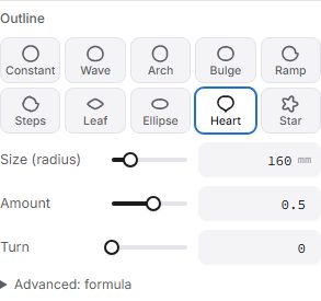 Shape buttons for the outline of an Along a curve design